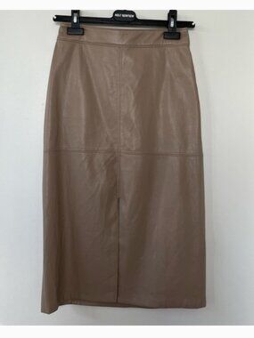 Beautiful! Simons Faux Leather Midi Skirt  - Tan - sz: 2 or US: Small